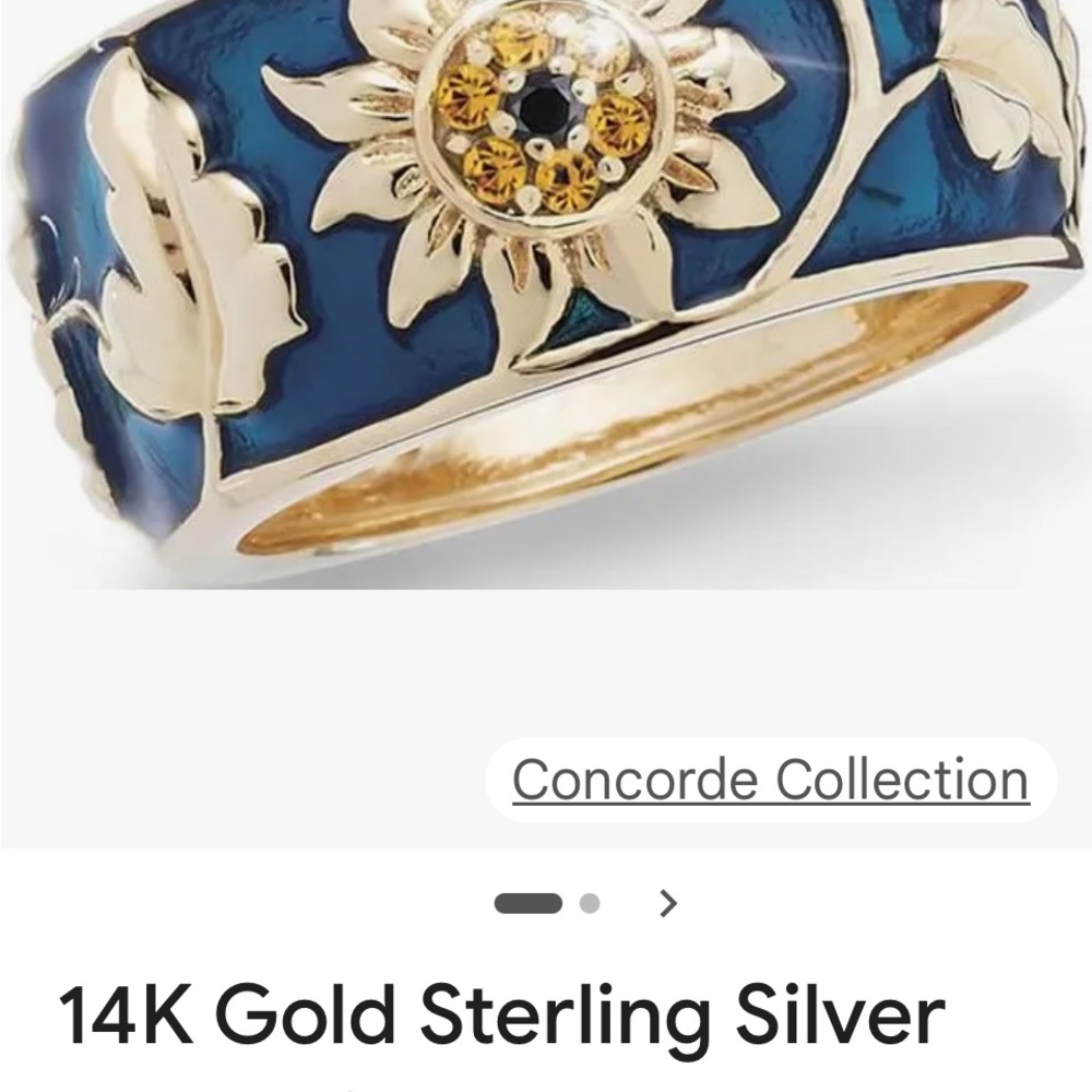 Genuine black diamond, sterling silver/14k gold plated ANNA KUNG sunflower ring.
